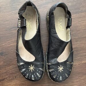 Rieker Anti Stress Black Leather Mary Jane Flat Slip On Retro Y2K Comfort Sz 37